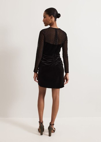 Phase Eight Ambrose Velvet Lattice Dress Black USA | 3592680-AD